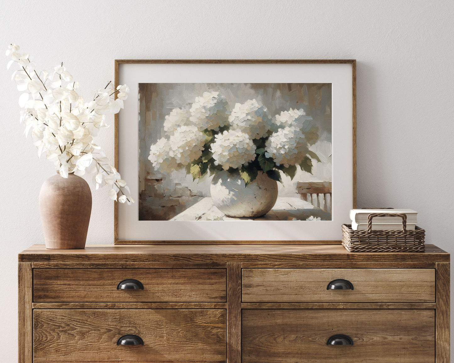 White Hydrangeas Still Life Printable Wall Art