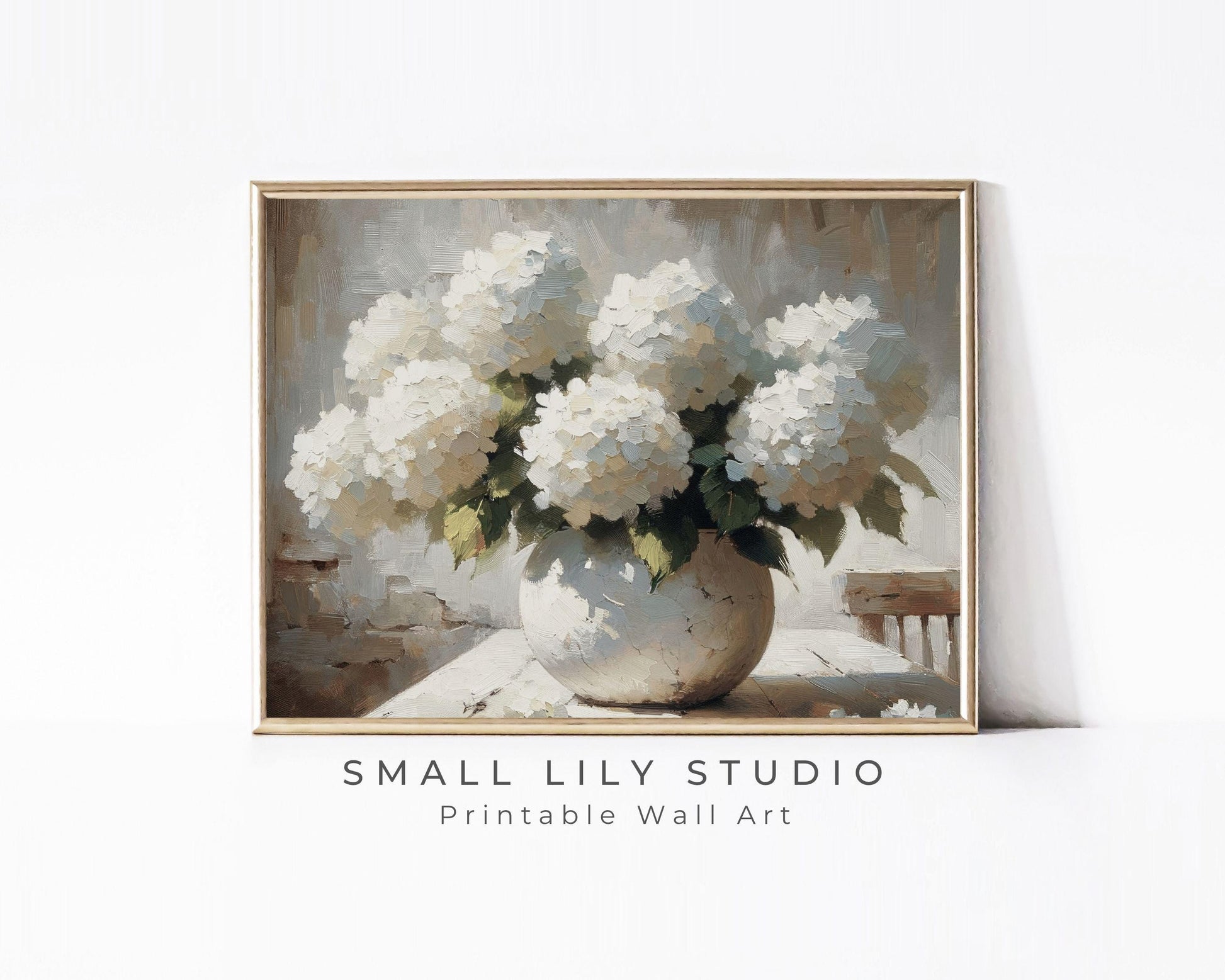 White Hydrangeas Still Life Printable Wall Art