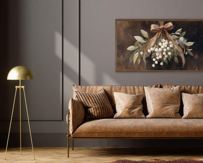 Moody Mistletoe with Brown Bow Frame TV Art