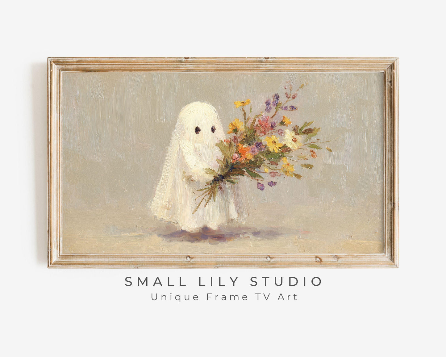 Cute Ghost with Flowers Frame TV Art