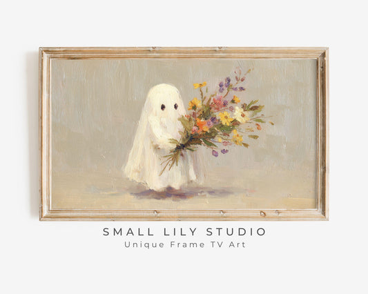 Cute Ghost with Flowers Frame TV Art