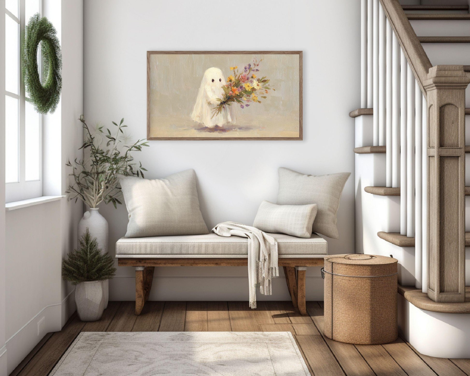 Cute Ghost with Flowers Frame TV Art