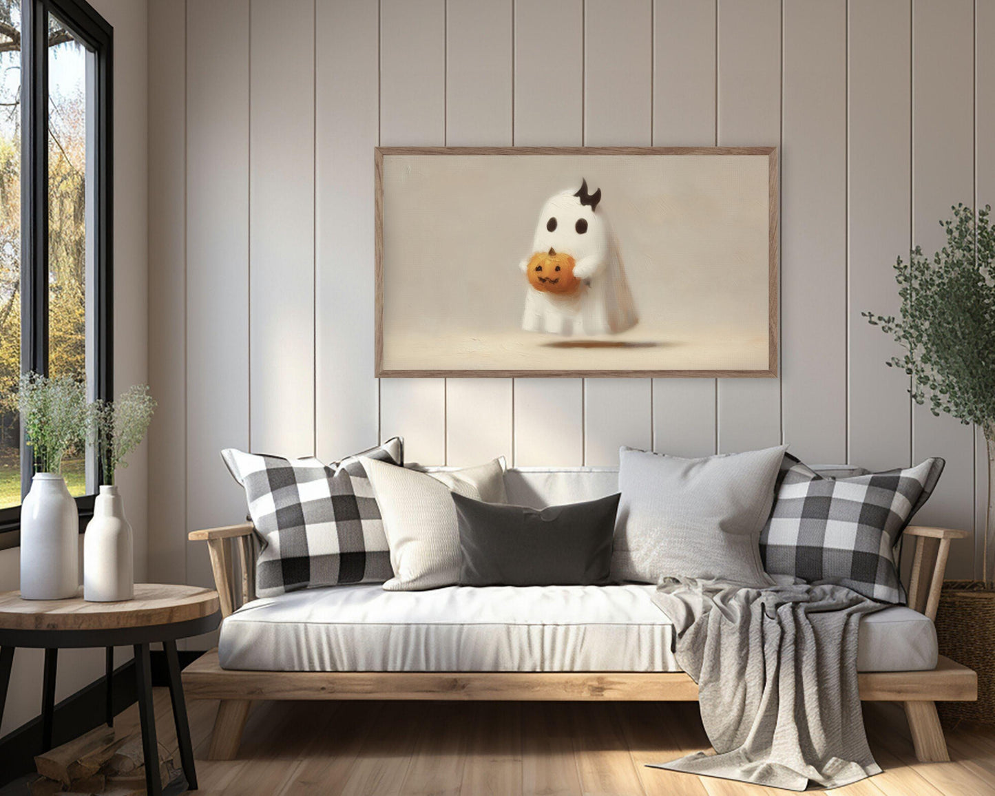 Cute Ghost with Bat Bow Frame TV Art