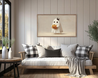 Cute Ghost with Bat Bow Frame TV Art