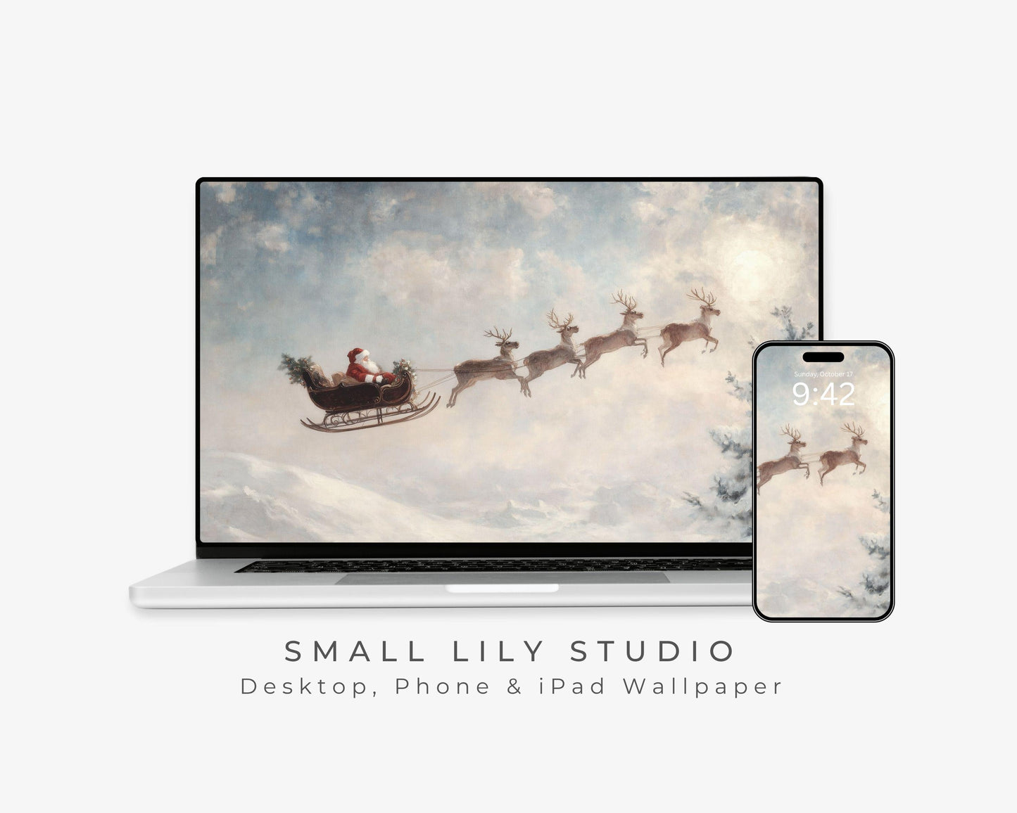 Santa and Reindeer Desktop Wallpaper Set