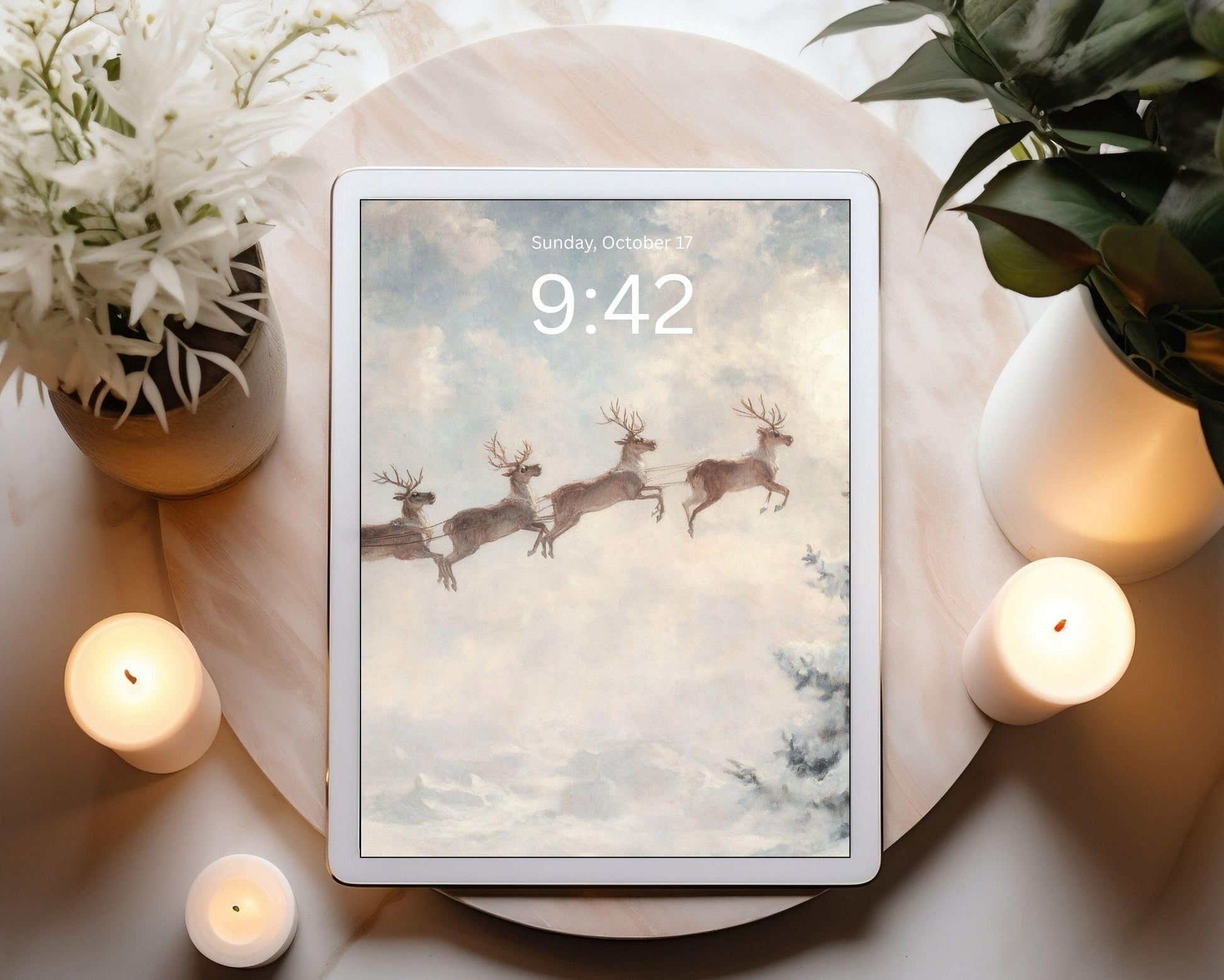 Santa and Reindeer Desktop Wallpaper Set