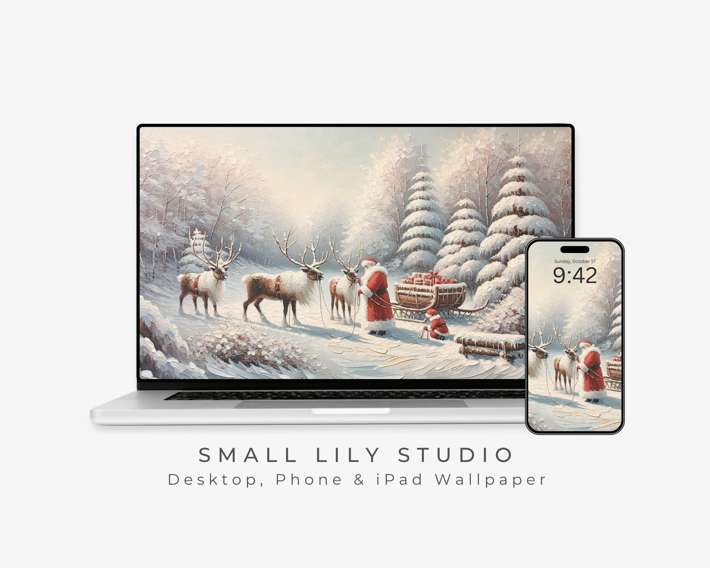 Santa in Winter Landscape Desktop Wallpaper Set