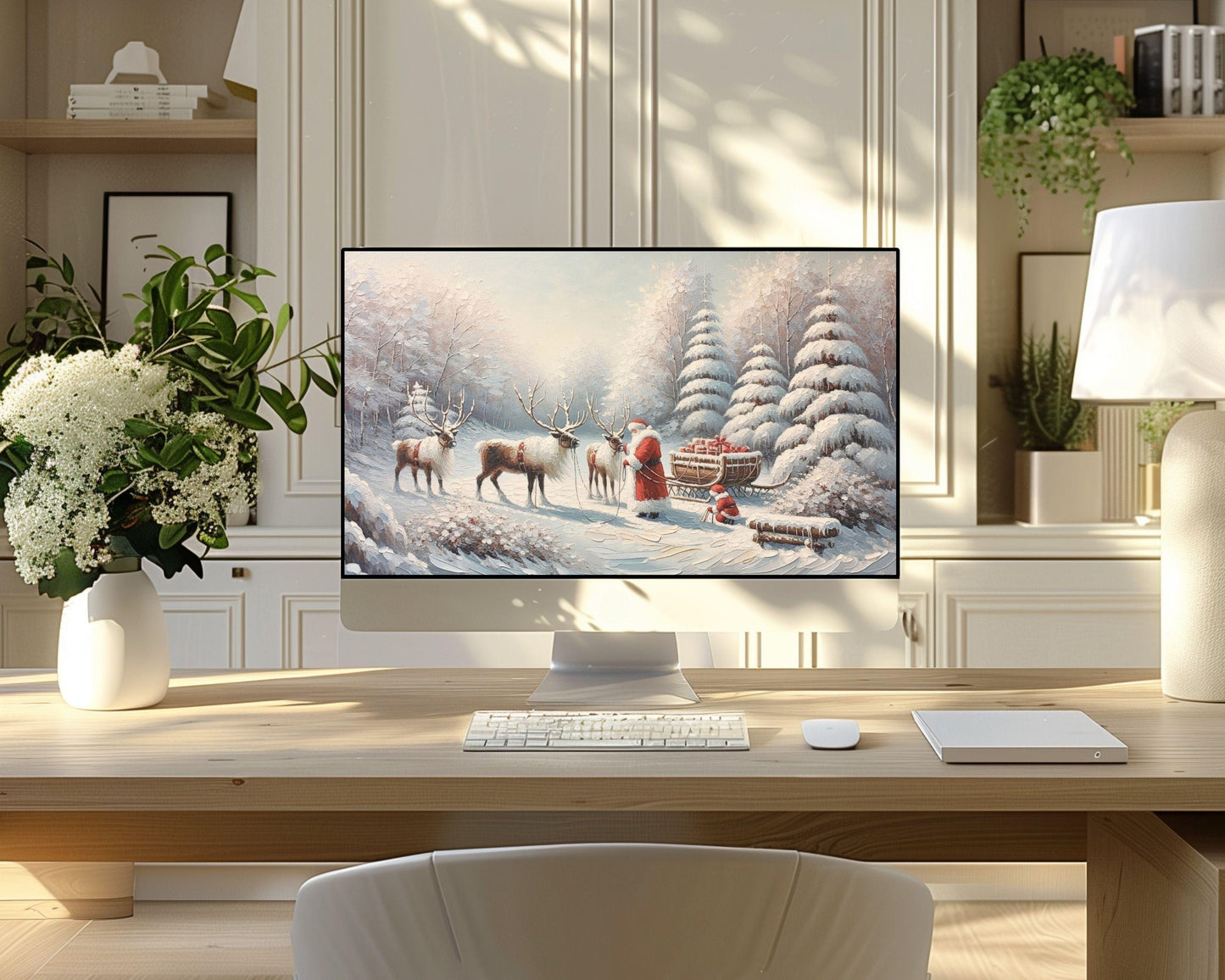 Santa in Winter Landscape Desktop Wallpaper Set