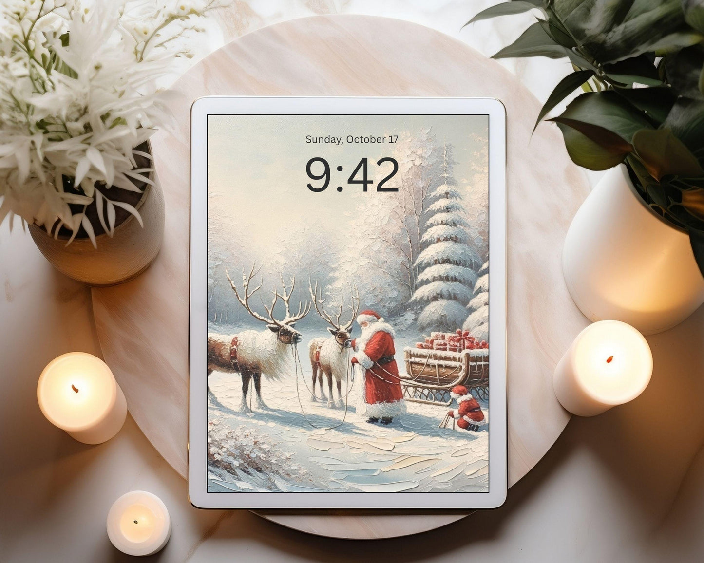 Santa in Winter Landscape Desktop Wallpaper Set