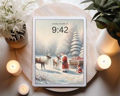 Santa in Winter Landscape Desktop Wallpaper Set