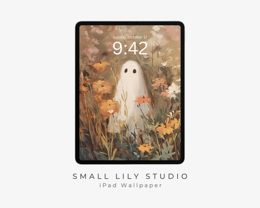 Cute Ghosts in Wildflowers iPad Wallpaper