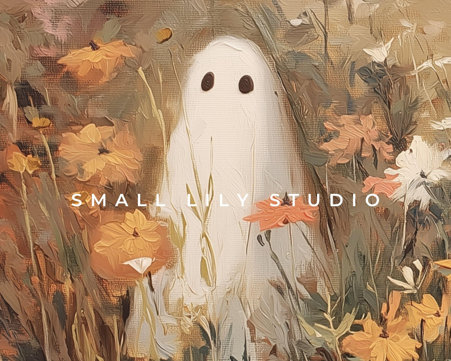 Cute Ghosts in Wildflowers iPad Wallpaper