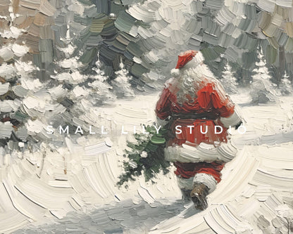 Santa Walking in Snow Printable Wall Art