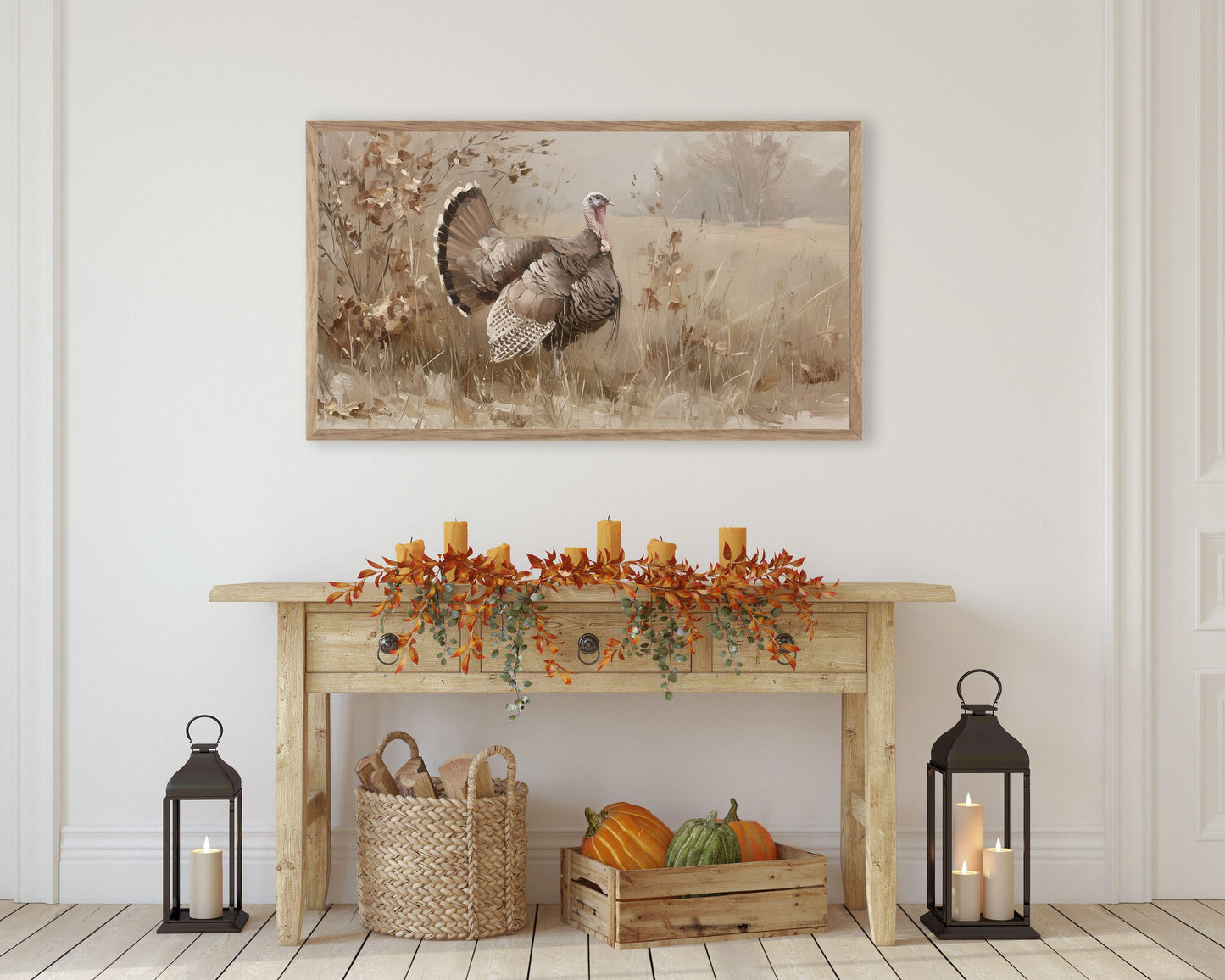 Turkey in Rustic Fall Landscape Frame TV Art