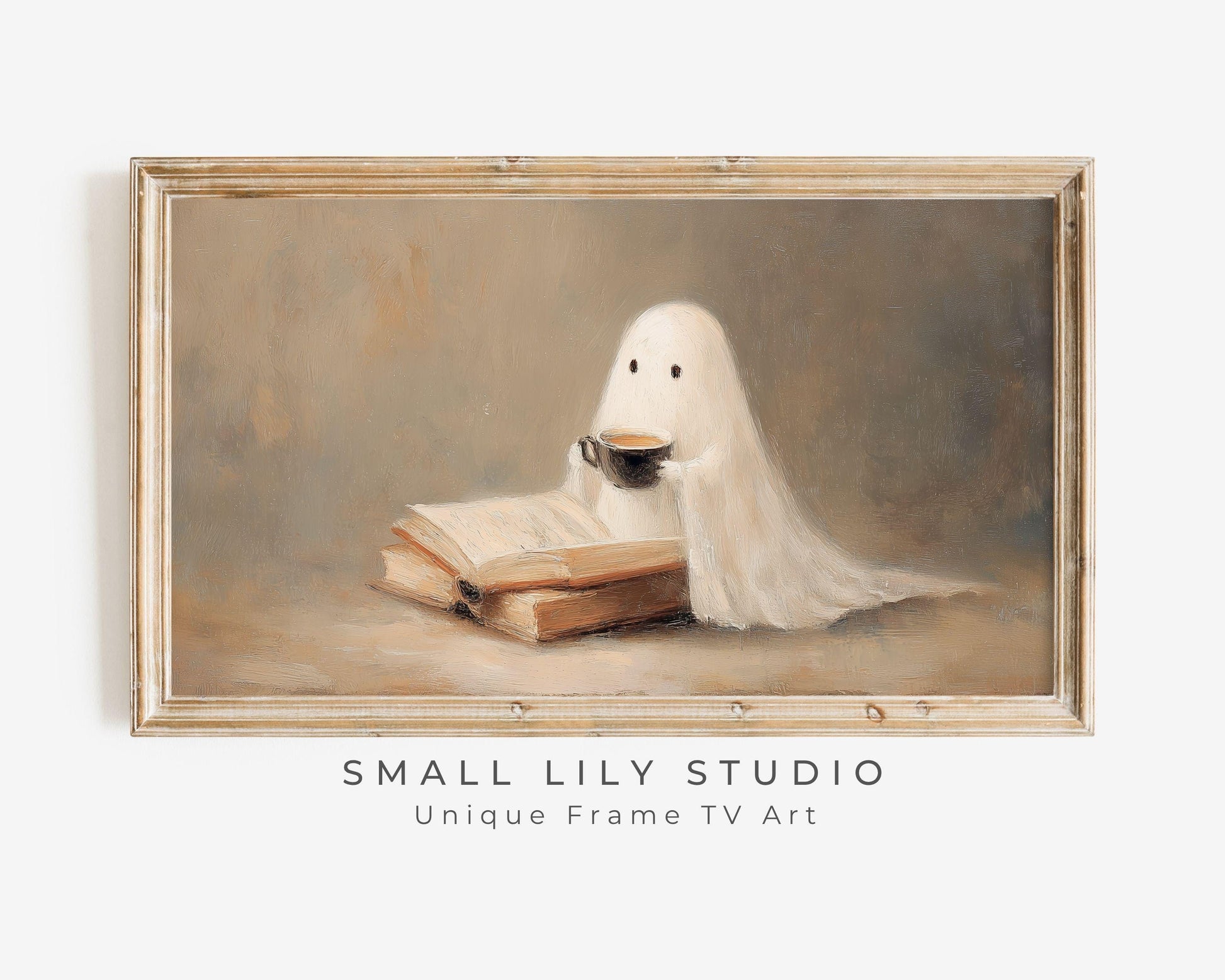 Cute Ghost Reading with Coffee Frame TV Art