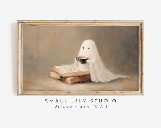 Cute Ghost Reading with Coffee Frame TV Art