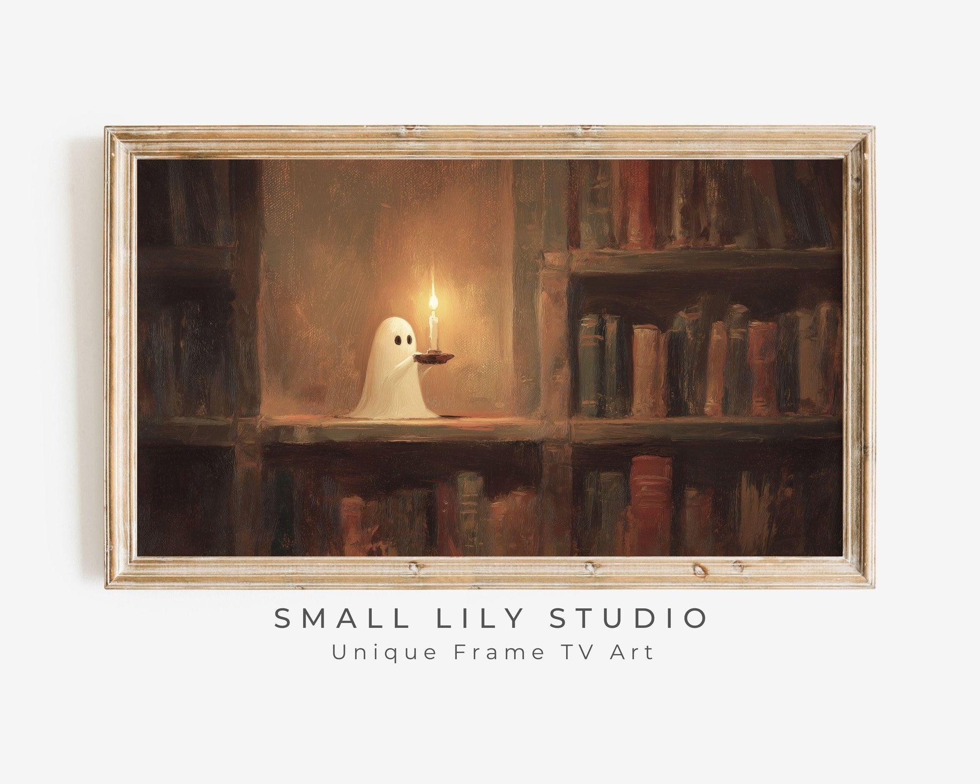 Cute Ghost on Bookshelf Frame TV Art