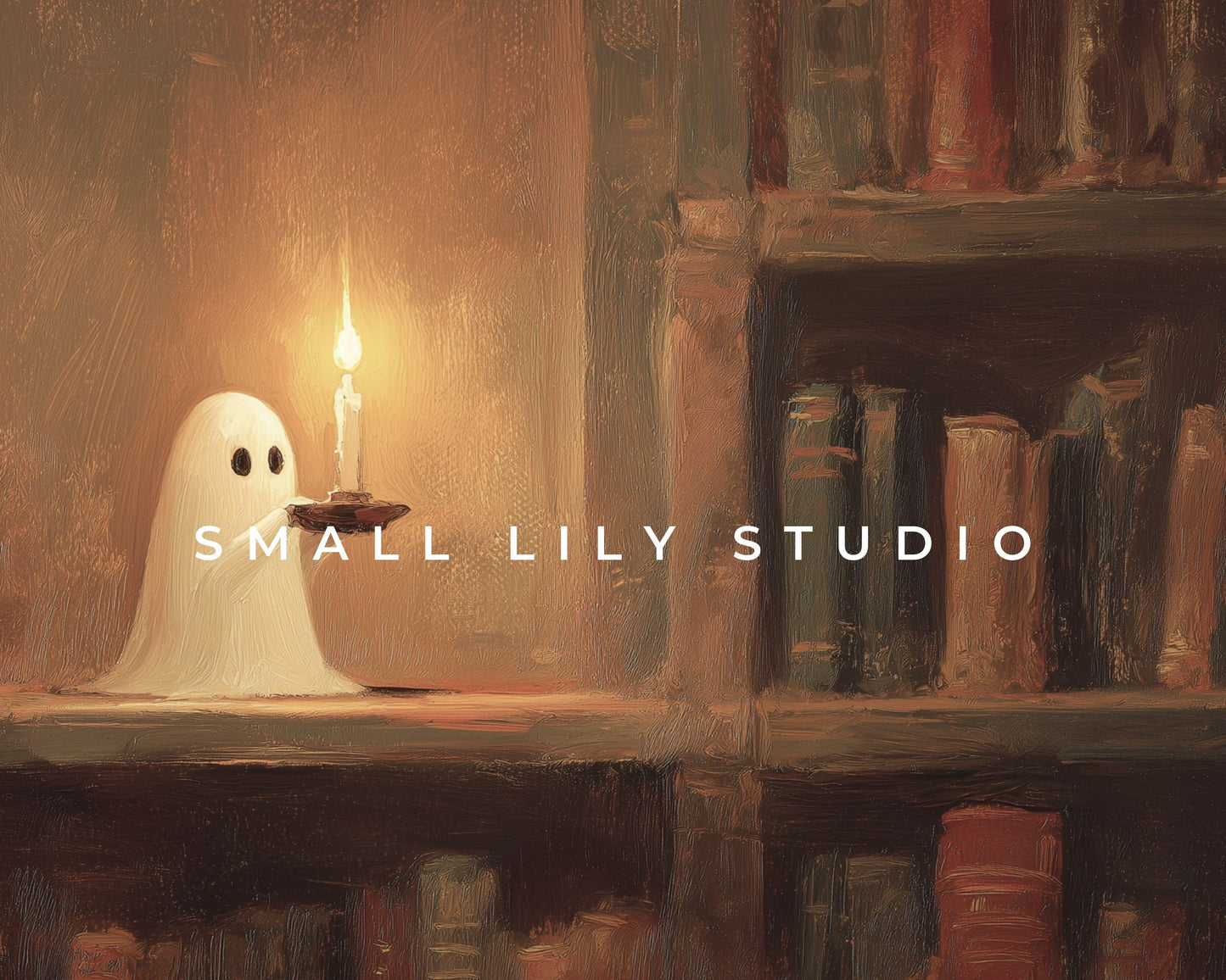 Cute Ghost on Bookshelf Frame TV Art