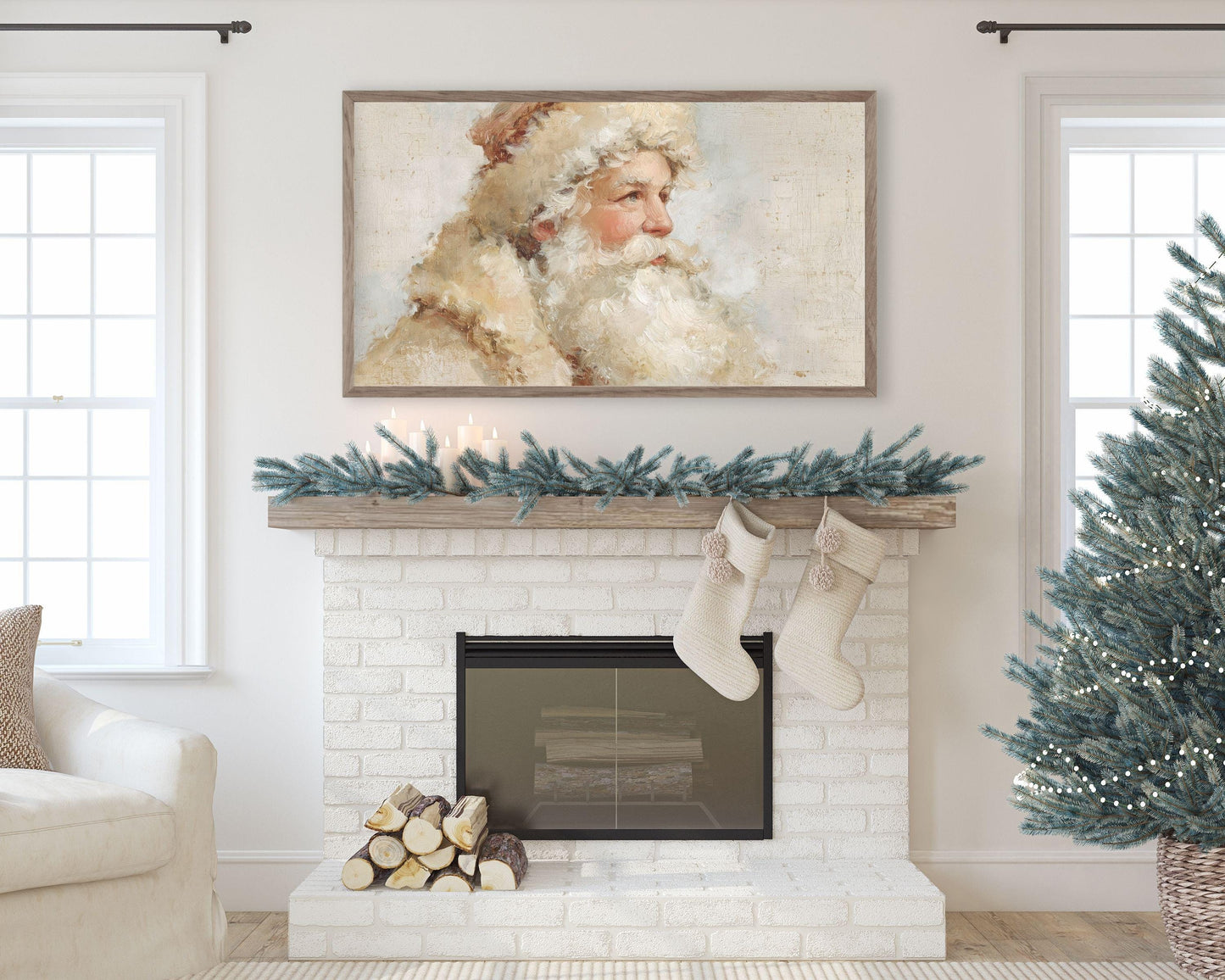 Neutral Santa Portrait Frame TV Art