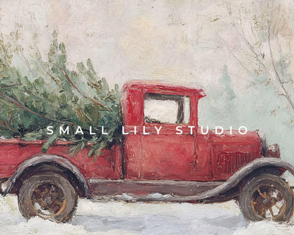 Red Truck with Christmas Tree Frame TV Art