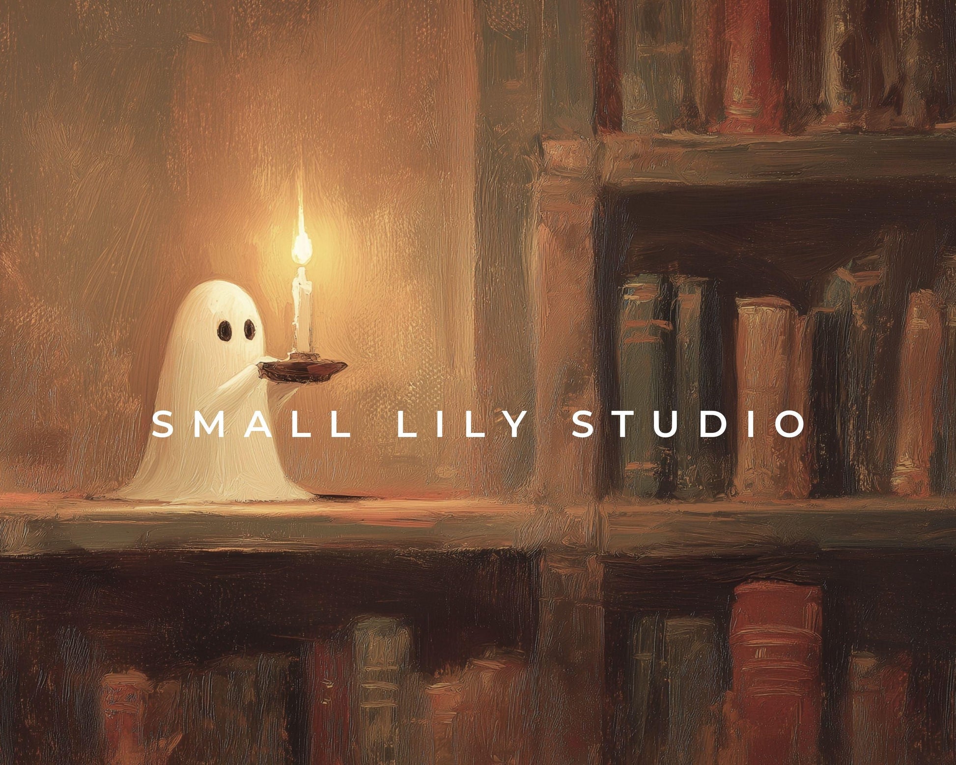 Cute Library Ghost Desktop Wallpaper Set