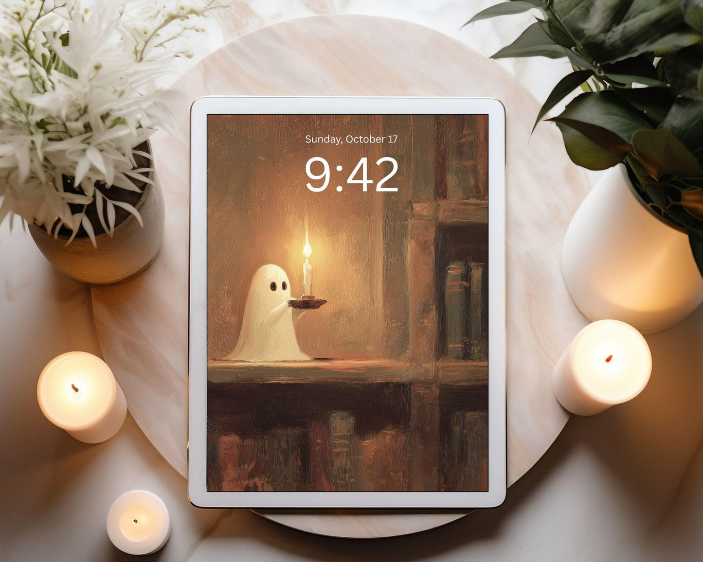 Cute Library Ghost Desktop Wallpaper Set