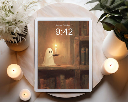 Cute Library Ghost Desktop Wallpaper Set