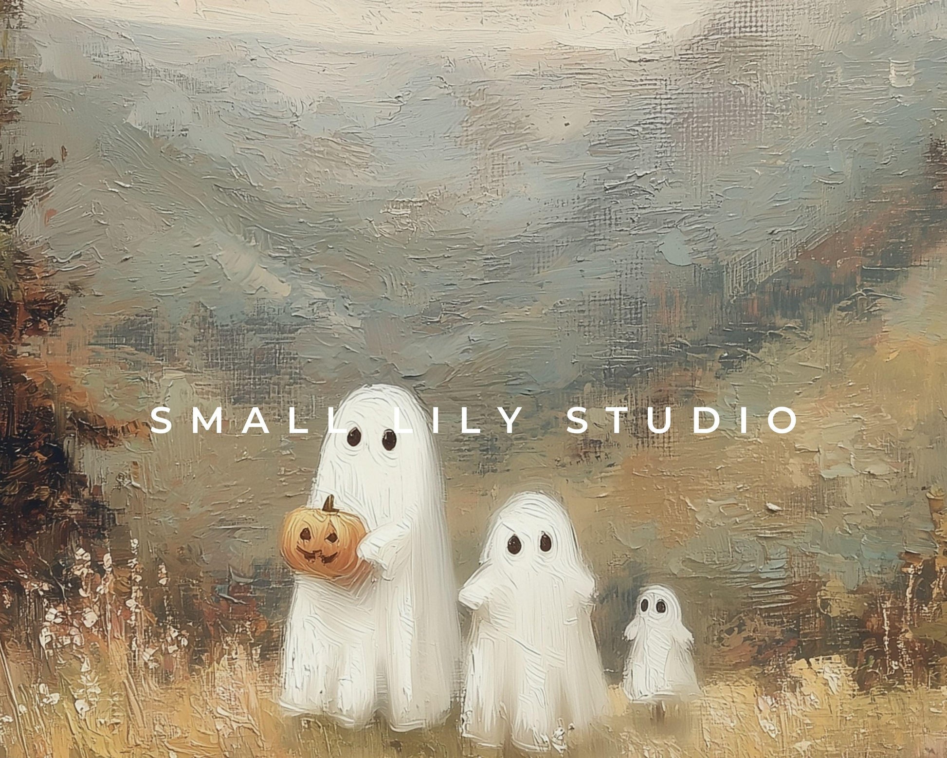 Ghost Family in Country Landscape Printable Wall Art