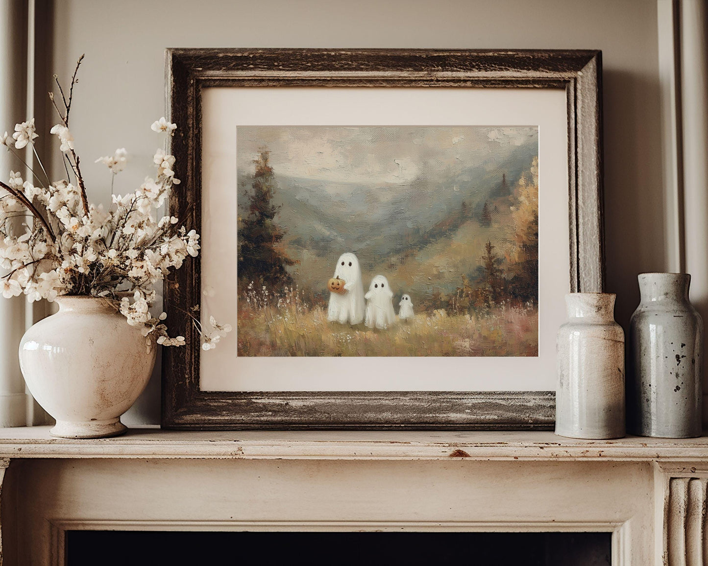 Ghost Family in Country Landscape Printable Wall Art