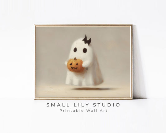 Ghost With Bat Bow Printable Wall Art