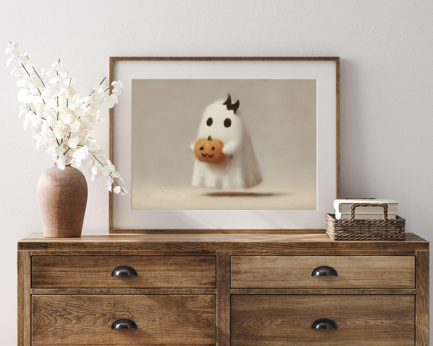 Ghost With Bat Bow Printable Wall Art