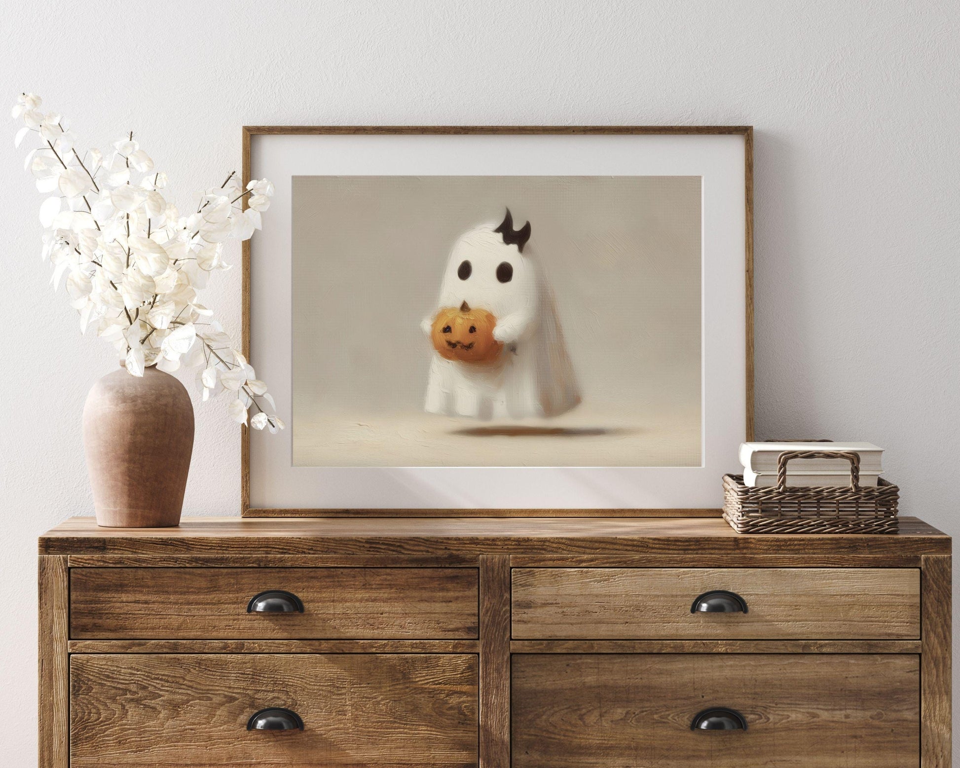 Ghost With Bat Bow Printable Wall Art