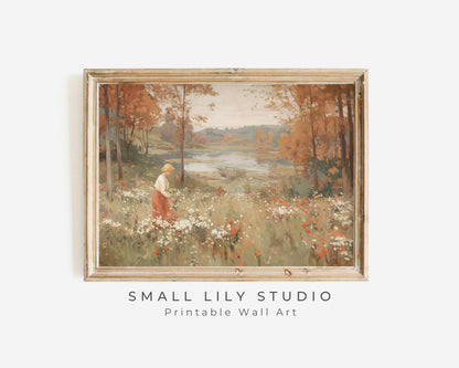 Woman in Fall Landscape Printable Wall Art