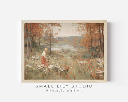 Woman in Fall Landscape Printable Wall Art