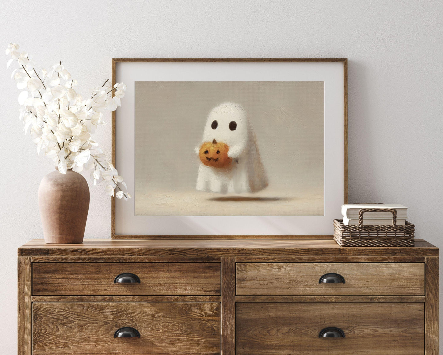 Ghost Holding Pumpkin Halloween Printable Wall Art
