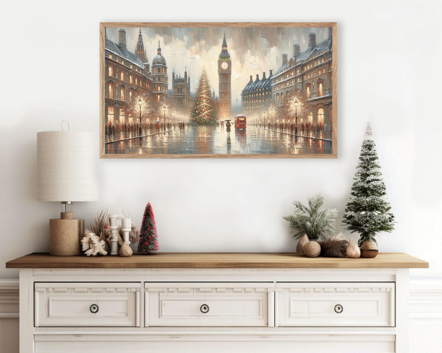 Rainy Christmas London Streetscape Frame TV Art