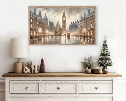 Rainy Christmas London Streetscape Frame TV Art