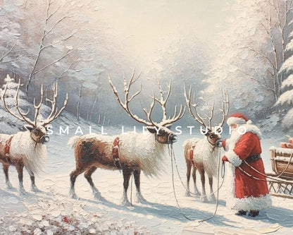 Santa and Reindeer Printable Wall Art