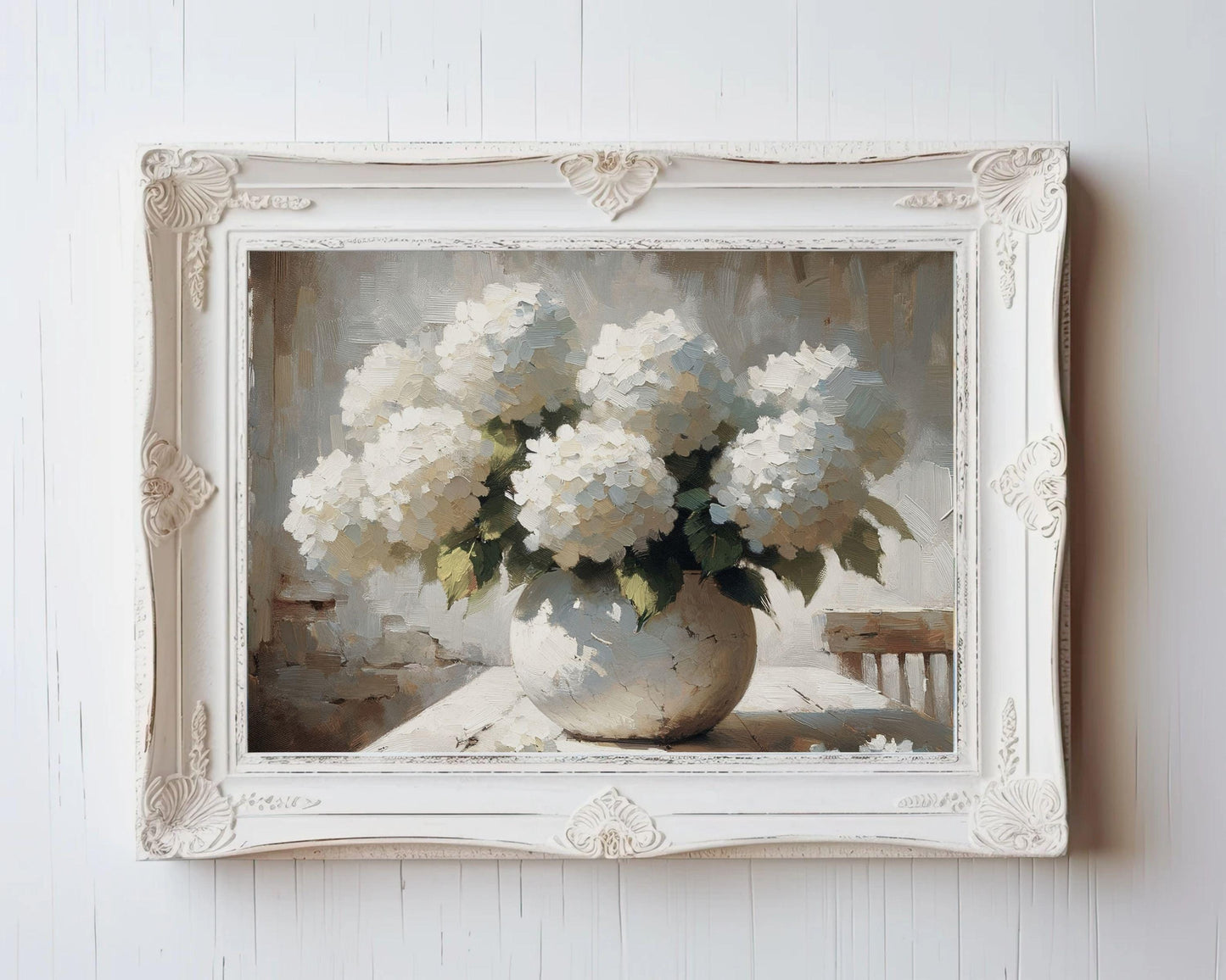 White Hydrangeas Still Life Printable Wall Art
