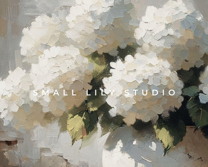 White Hydrangeas Still Life Printable Wall Art
