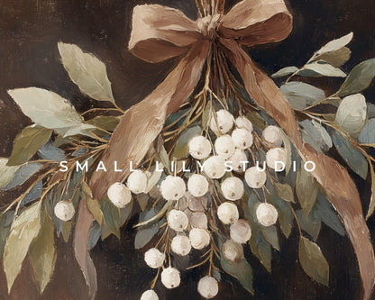 Moody Mistletoe with Brown Bow Frame TV Art