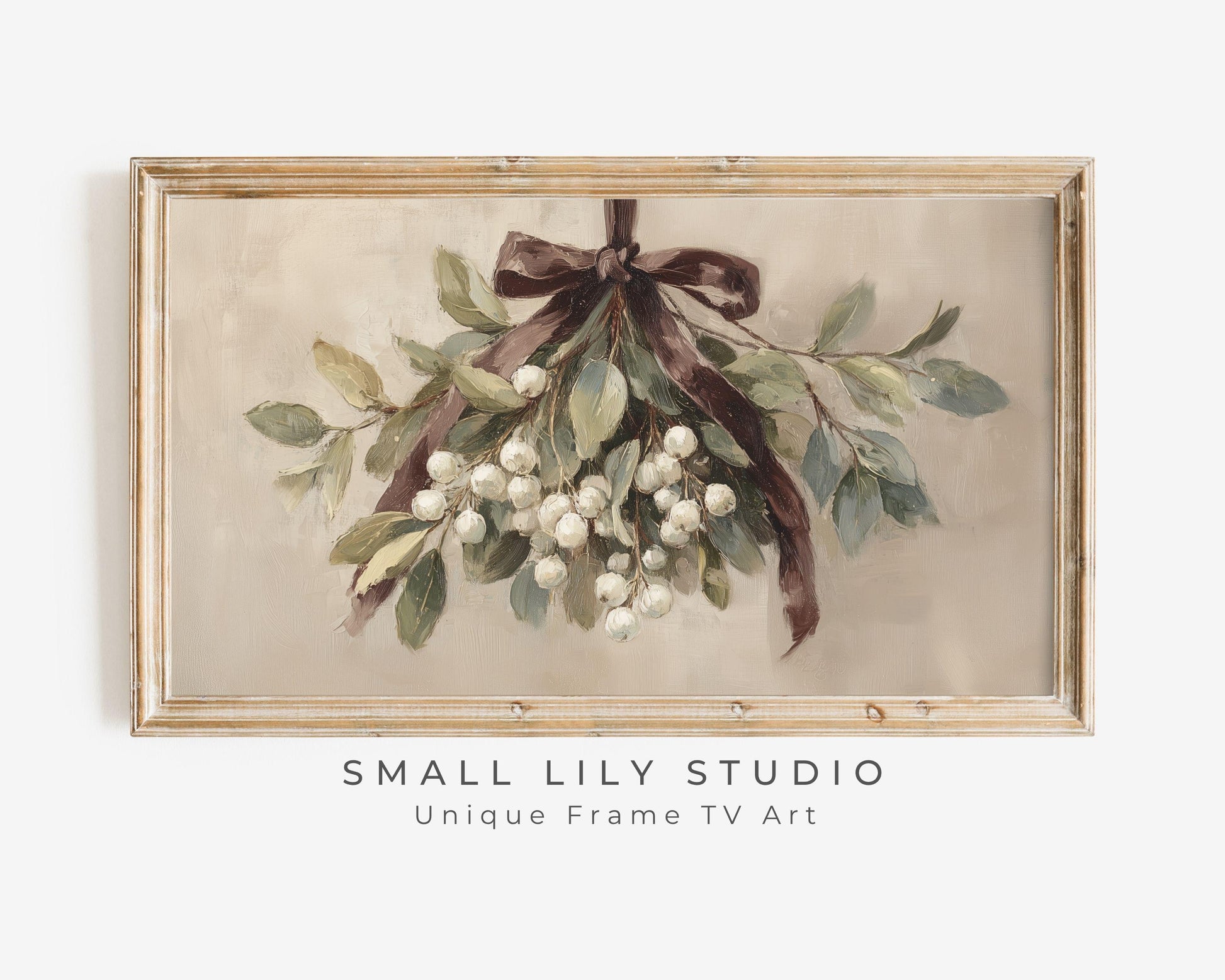 Mistletoe with Brown Bow Frame TV Art