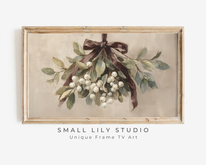 Mistletoe with Brown Bow Frame TV Art