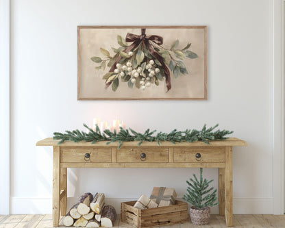 Mistletoe with Brown Bow Frame TV Art