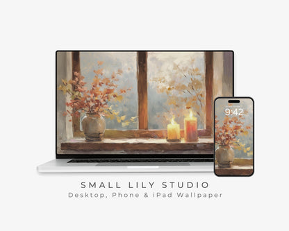 Cozy Fall Window Desktop Wallpaper Set