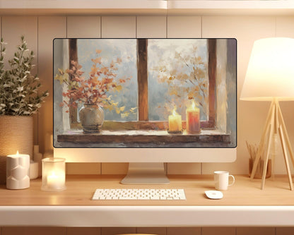 Cozy Fall Window Desktop Wallpaper Set