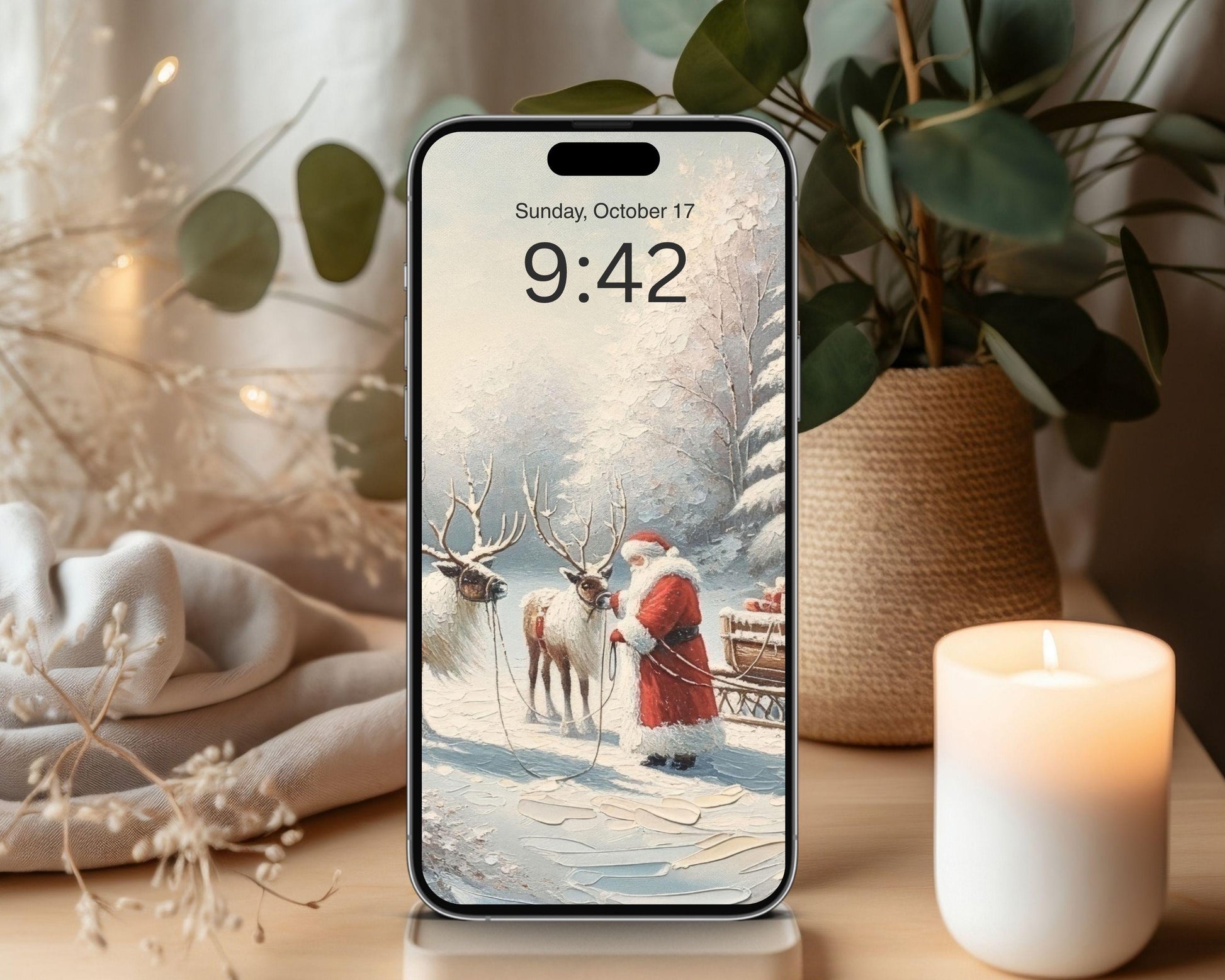 Santa in Winter Landscape Desktop Wallpaper Set