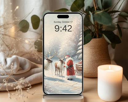 Santa in Winter Landscape Desktop Wallpaper Set