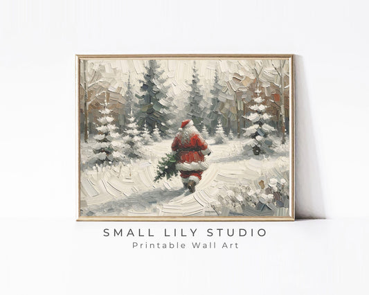 Santa Walking in Snow Printable Wall Art