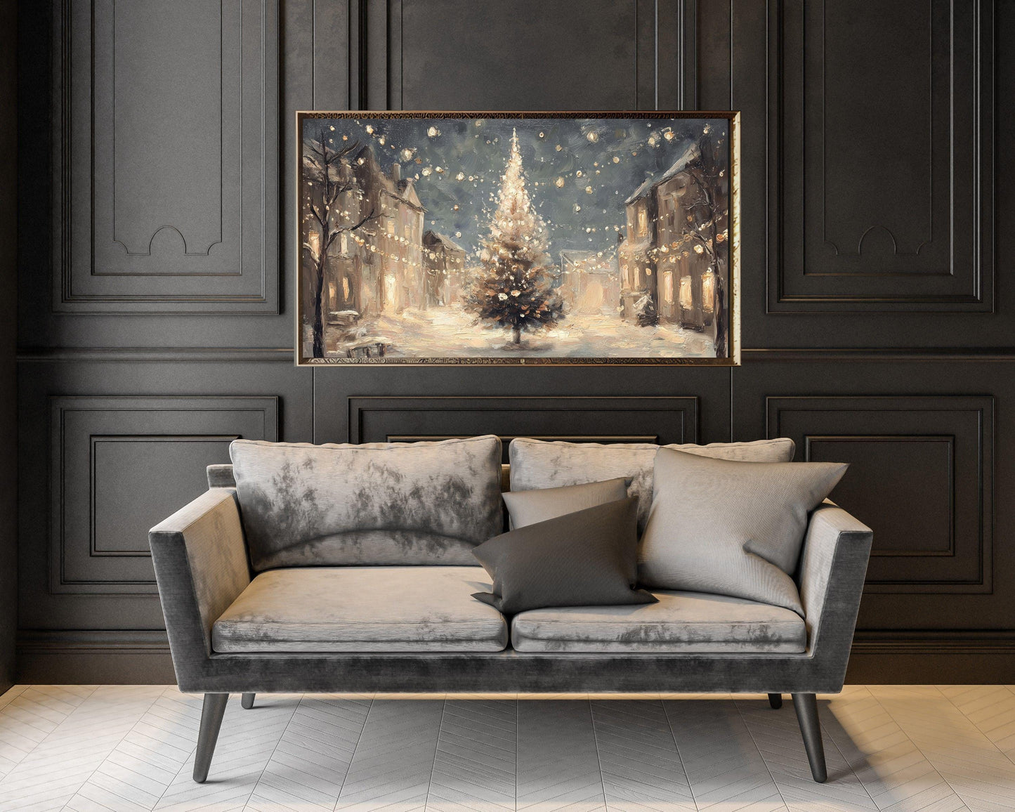 Christmas Tree in Village Frame TV Art